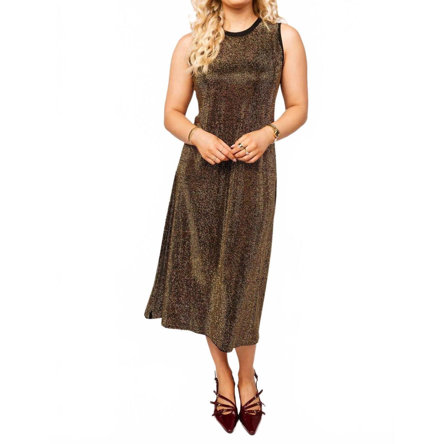 New Queen Of Sparkles Full Rhinestone Midi Dress In Black & Gold